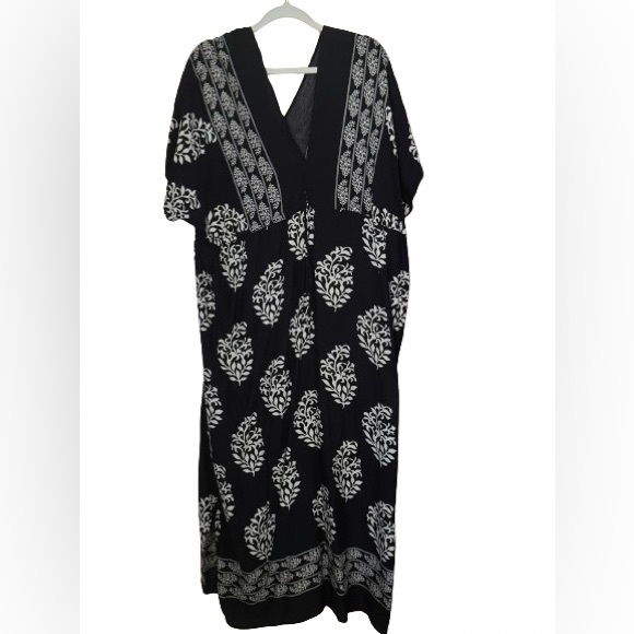 Kaftan Dress V Neck Swimsuit Cover Up Caftan Loungewear Beach Coverup Leaf Print - Picture 2 of 3